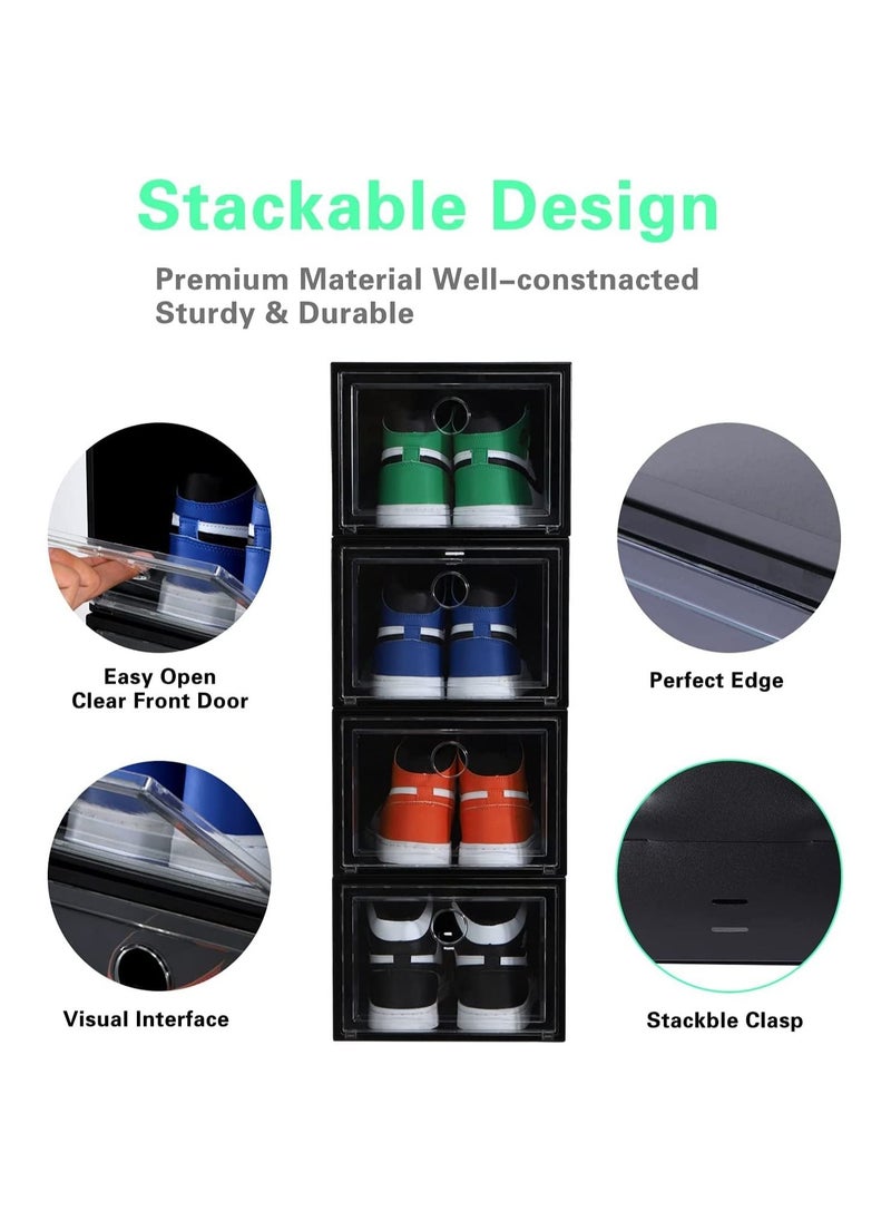 Cool Baby - COOLBABY 6 Pack Shoe Storage Box Shoe Box Clear Plastic Stackable Drop Front Shoe Organizer Space Saving Foldable Shoe Container Bin Fit up - Image 1