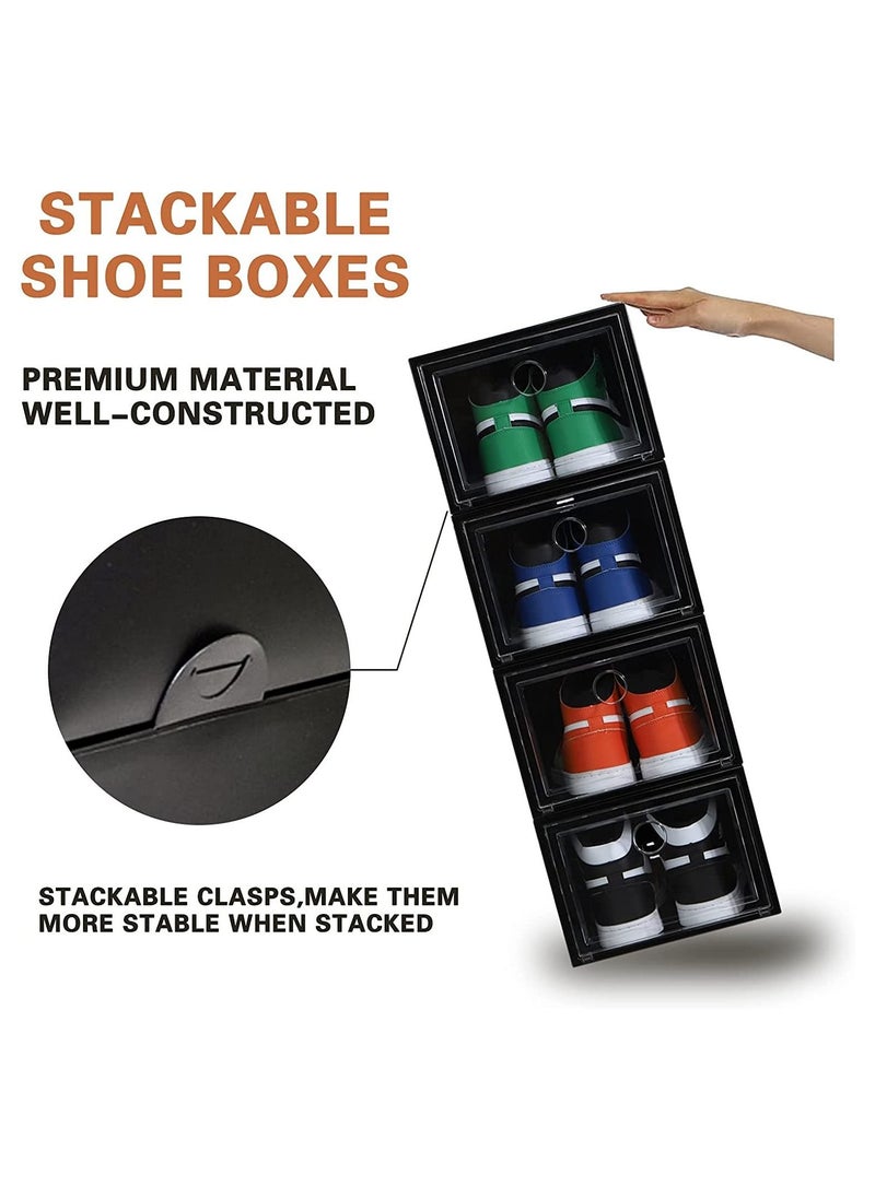 Cool Baby - COOLBABY 6 Pack Shoe Storage Box Shoe Box Clear Plastic Stackable Drop Front Shoe Organizer Space Saving Foldable Shoe Container Bin Fit up - Image 1