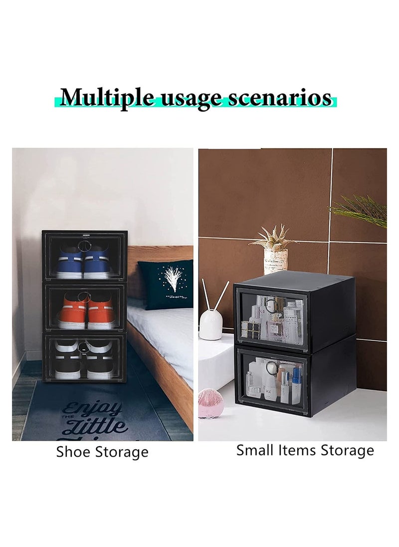 Cool Baby - COOLBABY 6 Pack Shoe Storage Box Shoe Box Clear Plastic Stackable Drop Front Shoe Organizer Space Saving Foldable Shoe Container Bin Fit up - Image 1