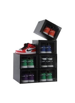 COOLBABY 6 Pack Shoe Storage Box Shoe Box Clear Plastic Stackable Drop Front Shoe Organizer Space Saving Foldable Shoe Container Bin Fit up