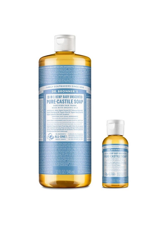 Dr. Bronner's Dr. Bronner’S Pure-Castile Liquid Soap - Baby Unscented Bundle. 32 Oz. Bottle And 2 Oz. Travel Bottle - Image 1