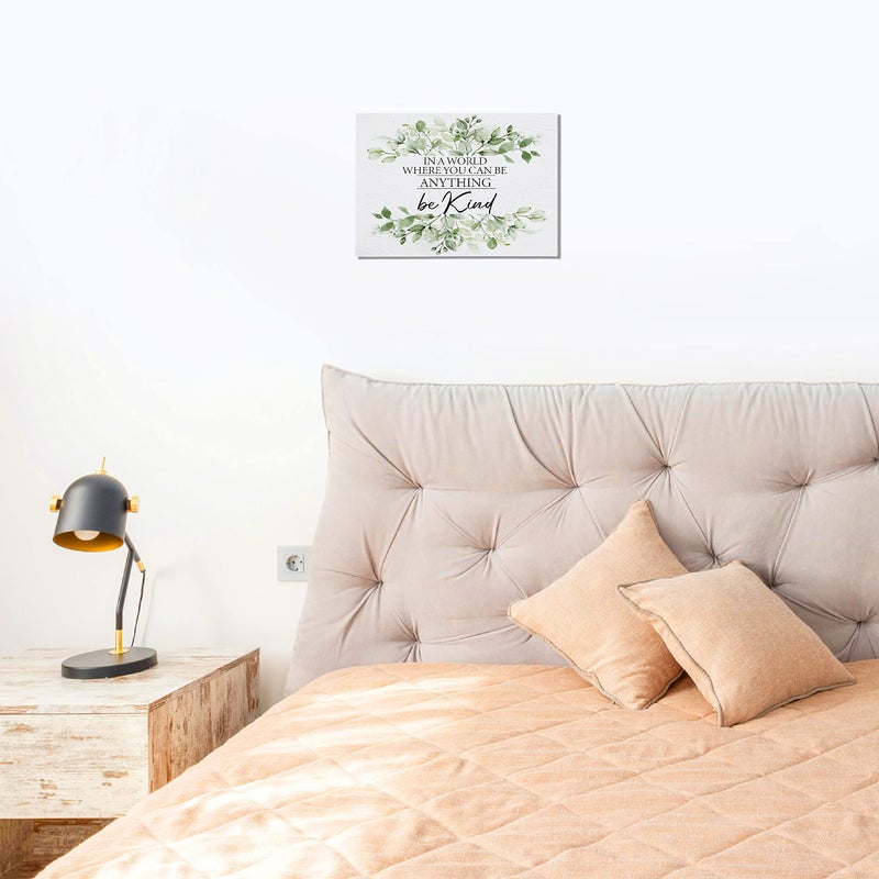 BIWSHA In a World Where You Can Be Anything Be Kind Rustic Canvas Wall Art Prints Decor for Christian Home Bedroom Living Room Office Motivational Eucalyptus Plant Themed Paintings Art Decor 14x11 Inches - Image 4