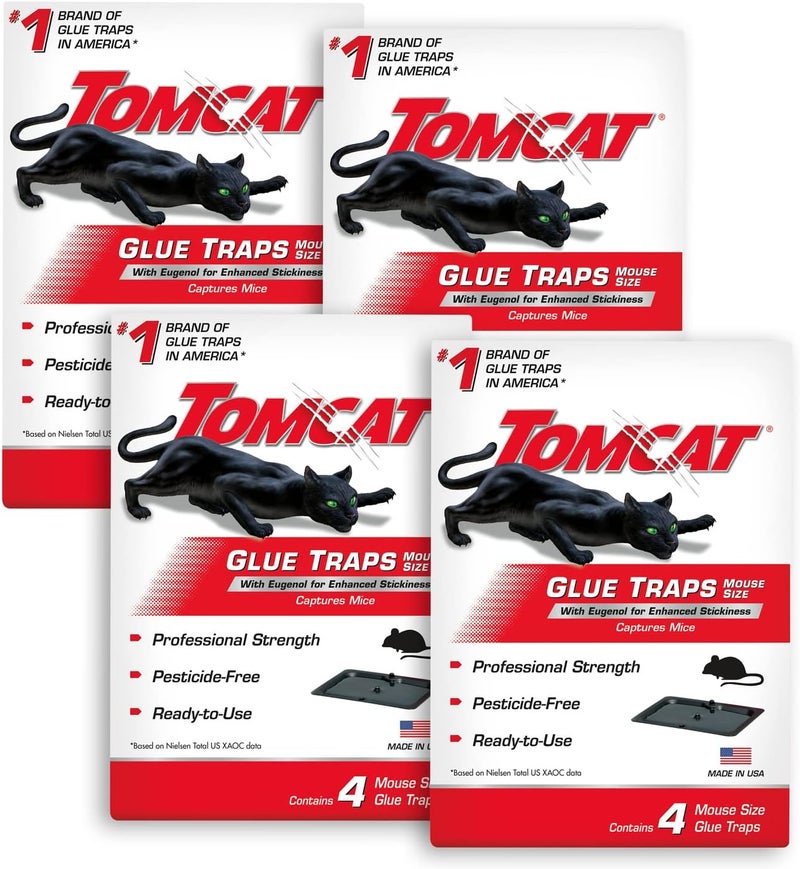 TOMCAT Mouse Trap with Immediate Grip Glue for Mice, Cockroaches, and Spiders, Ready-to-Use, 4-Pack (16 Glue Traps) - Image 1