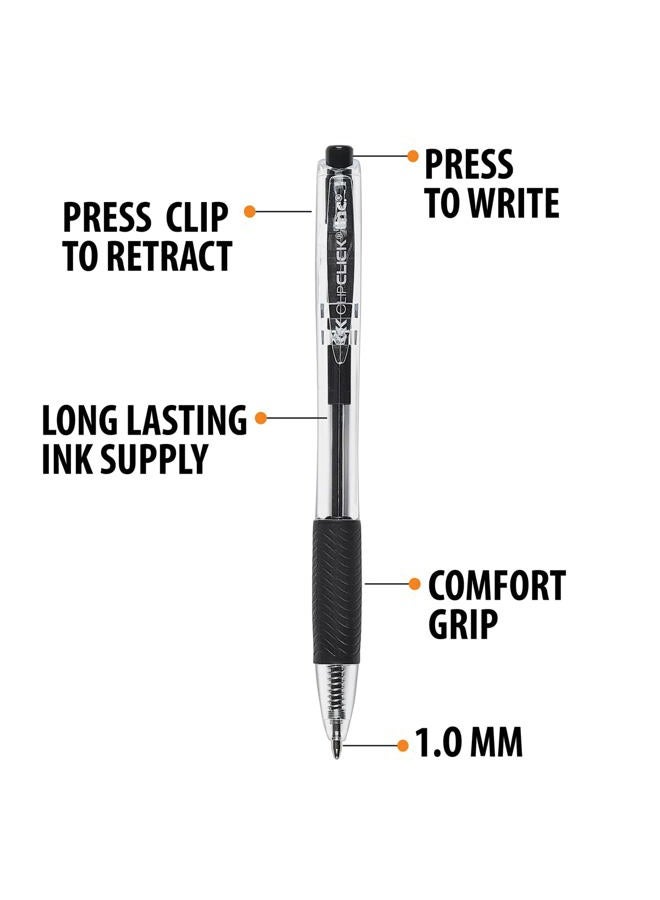 I-N-C Inc, Clip Clicks 75 Count Retractable Black Ballpoint Pens Medium Point 1.0 mm with Comfort Grip for Smooth Writing, Long Lasting Ink for for Everyday Use in School, Office, College, University… - Image 3