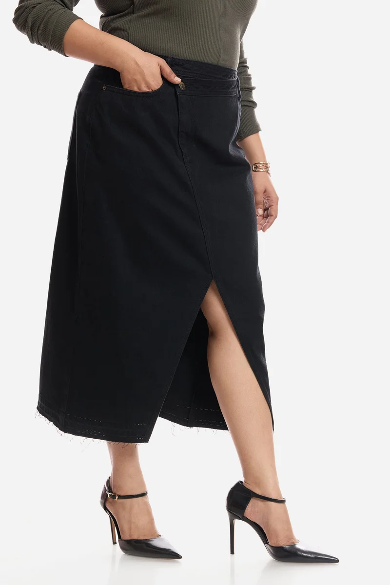 Virgio  Solid Cotton Asymmetrical Midi Plus Size Skirt for Women for Women | Best Price UAE