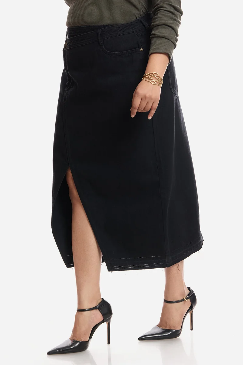 Virgio  Solid Cotton Asymmetrical Midi Plus Size Skirt for Women for Women | Best Price UAE