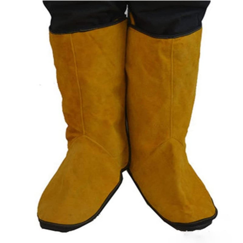 Sanseenia Leather Welding Boot Shoes Covers Fire Resistant Welding Spats Heat and Abrasion Resistant Welder Working Shoes Foot Protectors Covers Yellow Welding Gaiters - Image 2