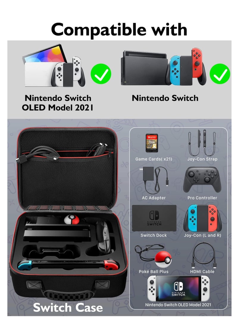 TRASSLE Switch Case Compatible with Nintendo Switch and Switch OLED Model, with 21 Game Cards Storage, Portable Full Protection Travel Case for Switch Accessories, Black  - Image 3