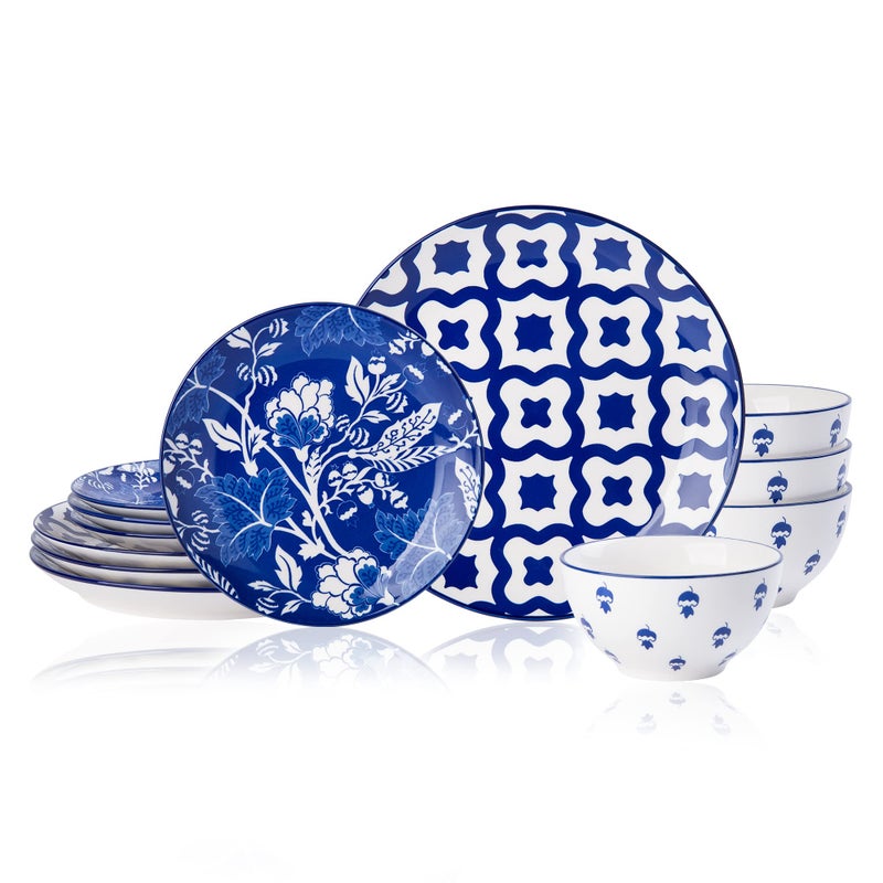 Wisenvoy طقم أدوات المائدة ويسن فوي - أطباق وأوعية سيراميك طقم أطباق من الحجر الخزفي لأدوات المائدة - طقم أطباق لـ 4 أشخاص