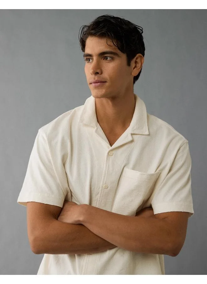 American Eagle AE Jacquard Textured Button-Up Polo Shirt
