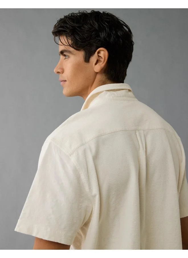 American Eagle AE Jacquard Textured Button-Up Polo Shirt