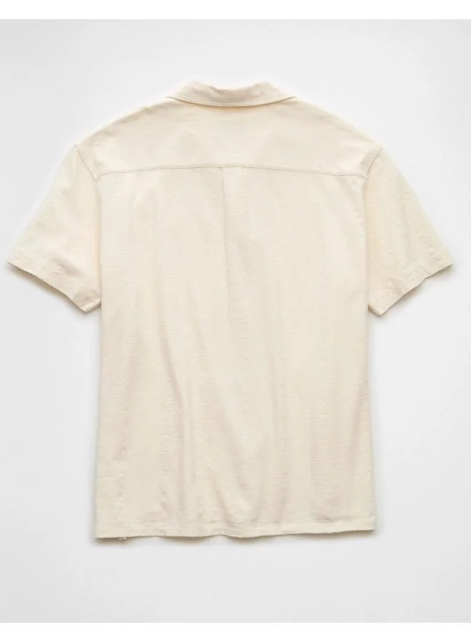 American Eagle AE Jacquard Textured Button-Up Polo Shirt