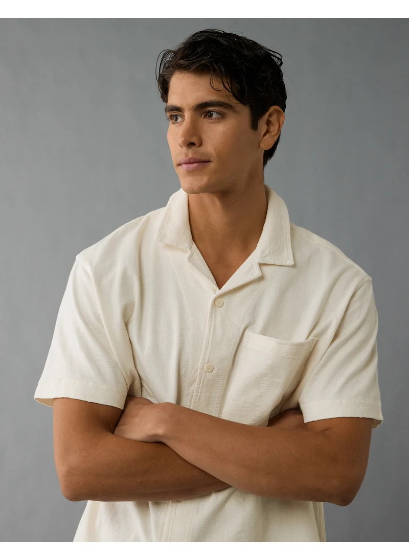 American Eagle AE Jacquard Textured Button-Up Polo Shirt