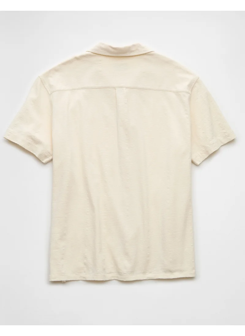American Eagle AE Jacquard Textured Button-Up Polo Shirt