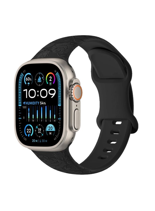 Replacement Strap For Apple Watch Ultra 2 49mm Rose Embossed Silicone Watch Band Black