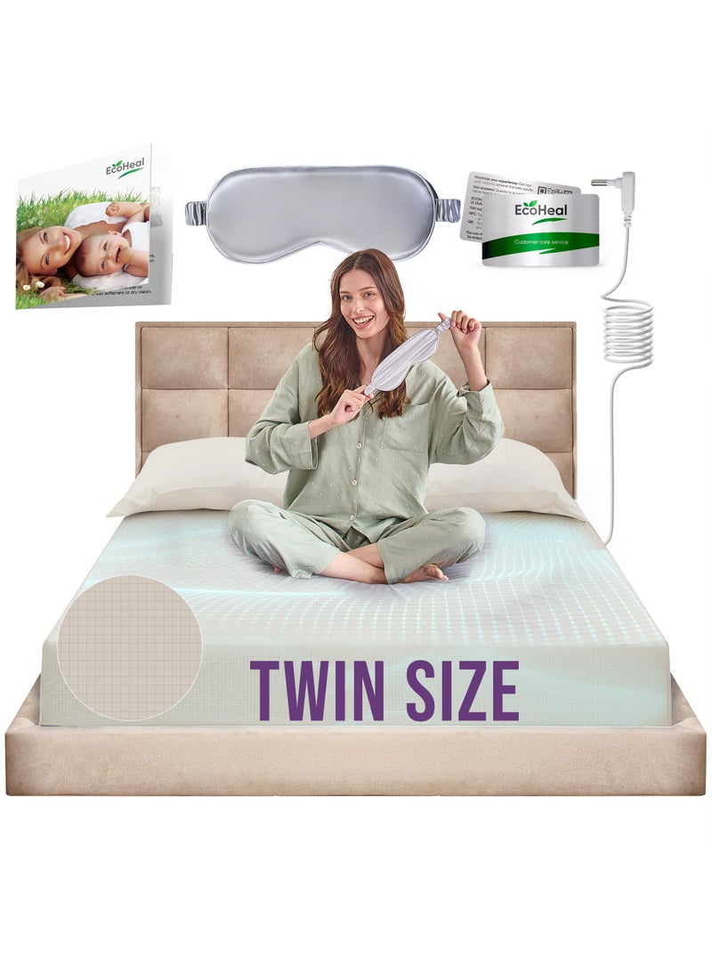 ECOHEAL Earth Grounding Fitted Sheet Twin Size with 12% Silver Fiber & 4% Silk & 84% Organic Cotton - Beige - Soft Earth Grounding Well Bed Sheets - Grounded Conductive Bed Sheets for Better Sleep  - Image 1