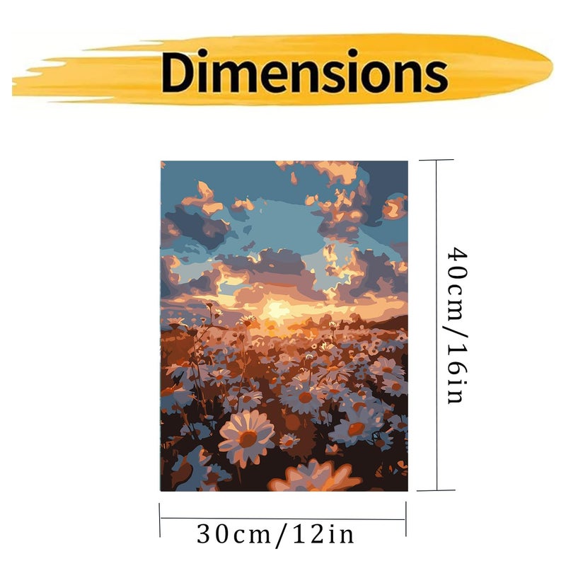 CHWGLFGG Paint by Numbers Kit for Adults Beginner, Daisy Sunset Landscape Adult Paint by Number Kits on Canvas, DIY Acrylic Oil Easy Painting by Numbers for Home Wall Decor 12X16 inch (Without Frame) - Image 5