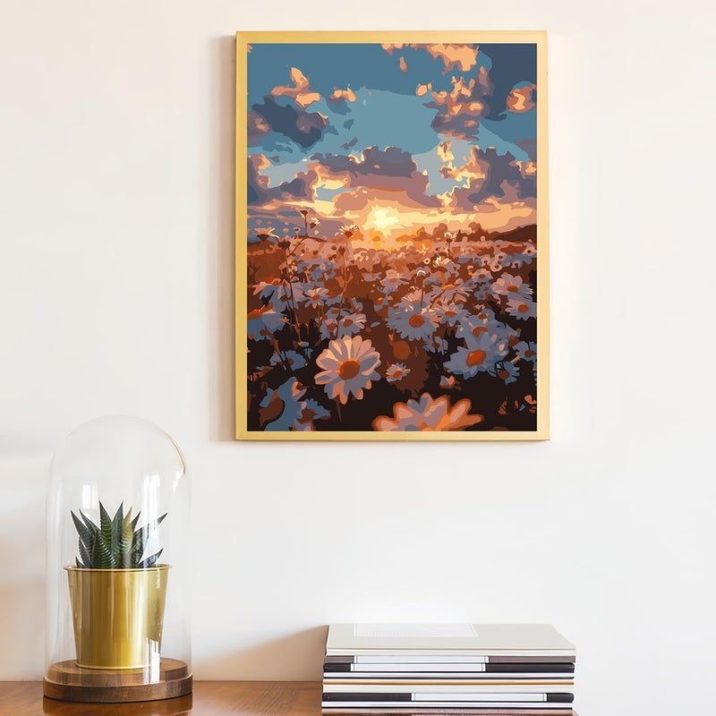 CHWGLFGG Paint by Numbers Kit for Adults Beginner, Daisy Sunset Landscape Adult Paint by Number Kits on Canvas, DIY Acrylic Oil Easy Painting by Numbers for Home Wall Decor 12X16 inch (Without Frame) - Image 3