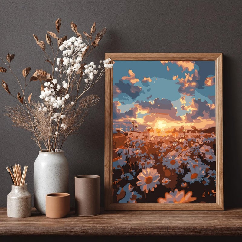 CHWGLFGG Paint by Numbers Kit for Adults Beginner, Daisy Sunset Landscape Adult Paint by Number Kits on Canvas, DIY Acrylic Oil Easy Painting by Numbers for Home Wall Decor 12X16 inch (Without Frame) - Image 4
