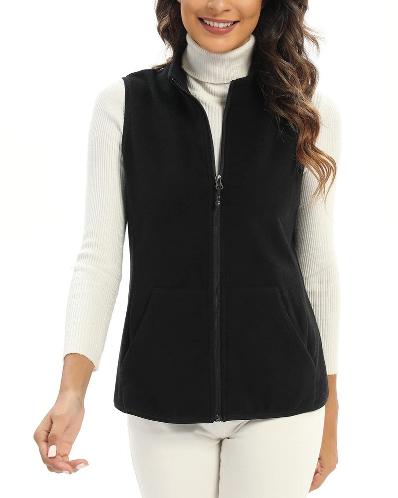 Xeoxarel Black Vest for Women, Soft Polar Fleece Vest Lightweight Sleeveless Classic Fit Outerwear with Zip Up 6 Pockets Casual L - Image 5