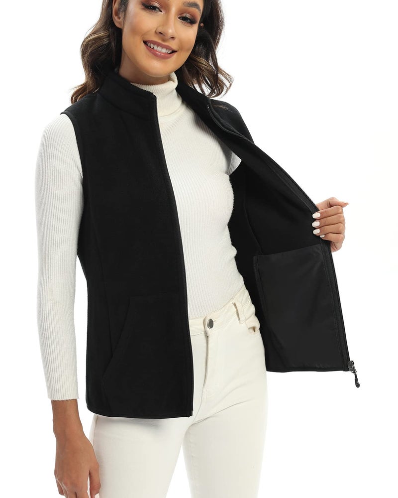 Xeoxarel Black Vest for Women, Soft Polar Fleece Vest Lightweight Sleeveless Classic Fit Outerwear with Zip Up 6 Pockets Casual L - Image 4