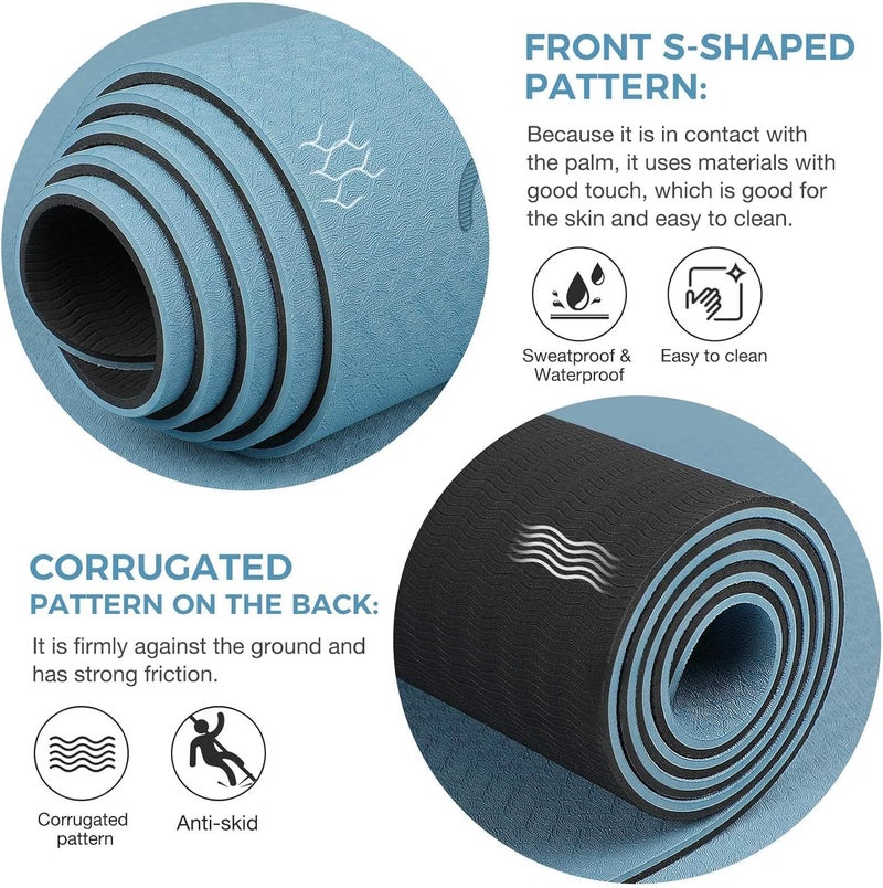 Gruper Yoga Mat Non Slip TPE Thick Yoga Mat with Alignment Mark, Large Size 72"L x 32"W x 0.32"Th or 0.24"Th, Anti-Tear Exercise & Fitness Mat for Yoga, Pilates & Floor Workouts (Blue Black, Thickness-6mm) - Image 4