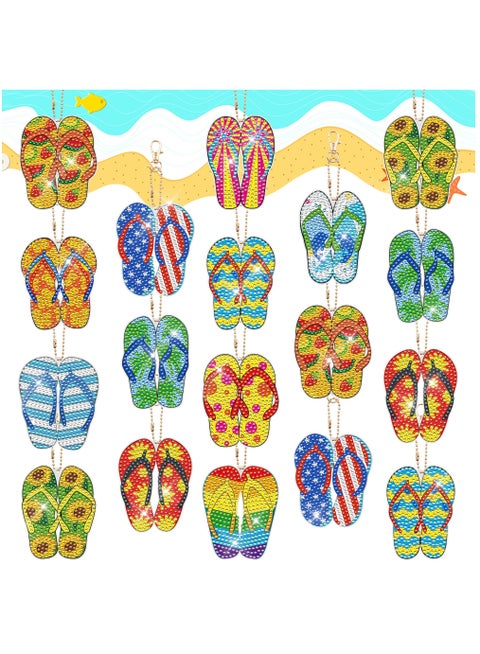 12 Pack Double Sided 5D Diamond Flip Flop Keychain Kit - DIY Rhinestone Painting for Beginners