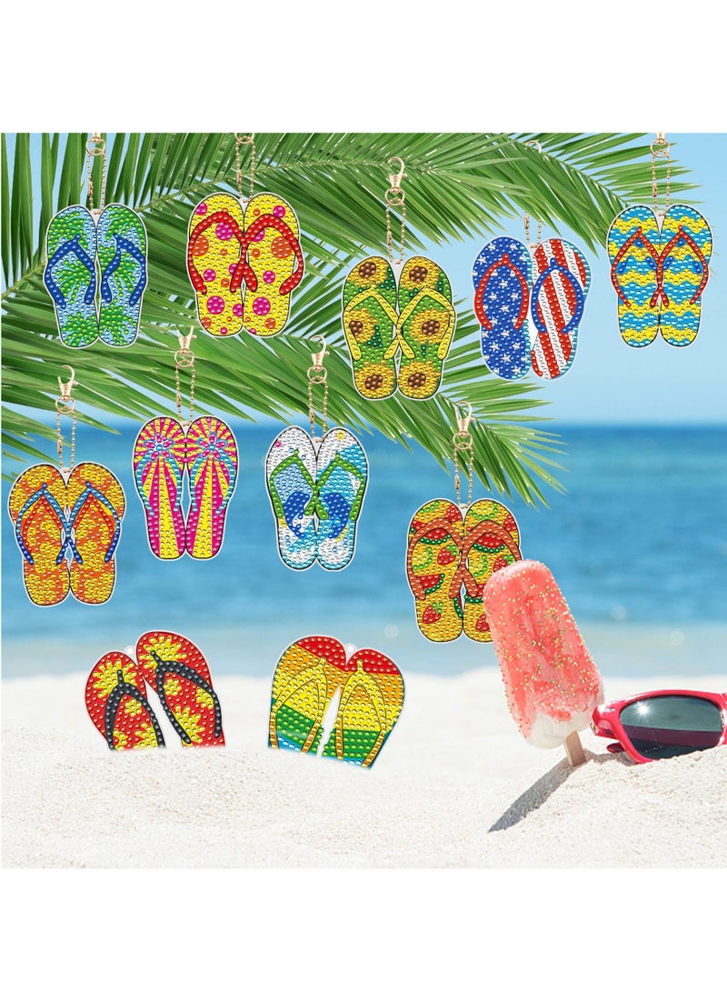 12 Pack Double Sided 5D Diamond Flip Flop Keychain Kit - DIY Rhinestone Painting for Beginners