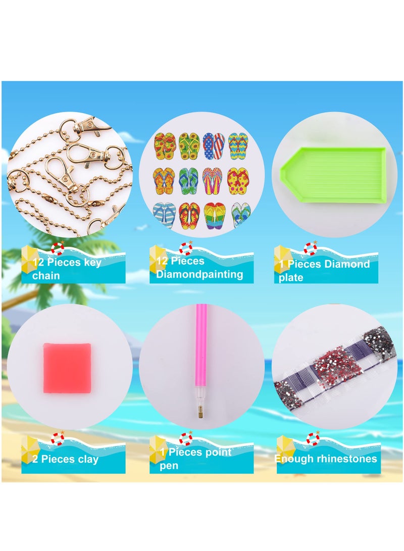 12 Pack Double Sided 5D Diamond Flip Flop Keychain Kit - DIY Rhinestone Painting for Beginners