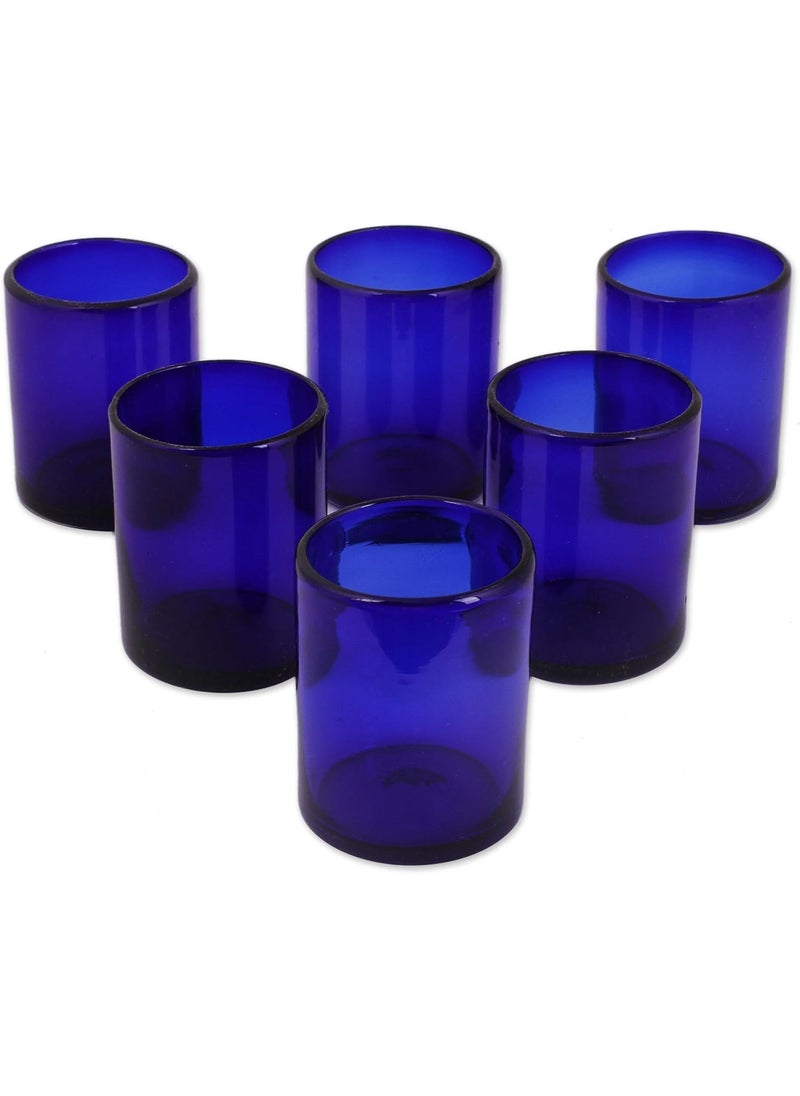 NOVICA NOVICA Hand Blown Blue Recycled Glasses 12 Oz 14341 Cobalt Dreams Tumbler Set of 6 6 Count Pack of 1  - Image 1