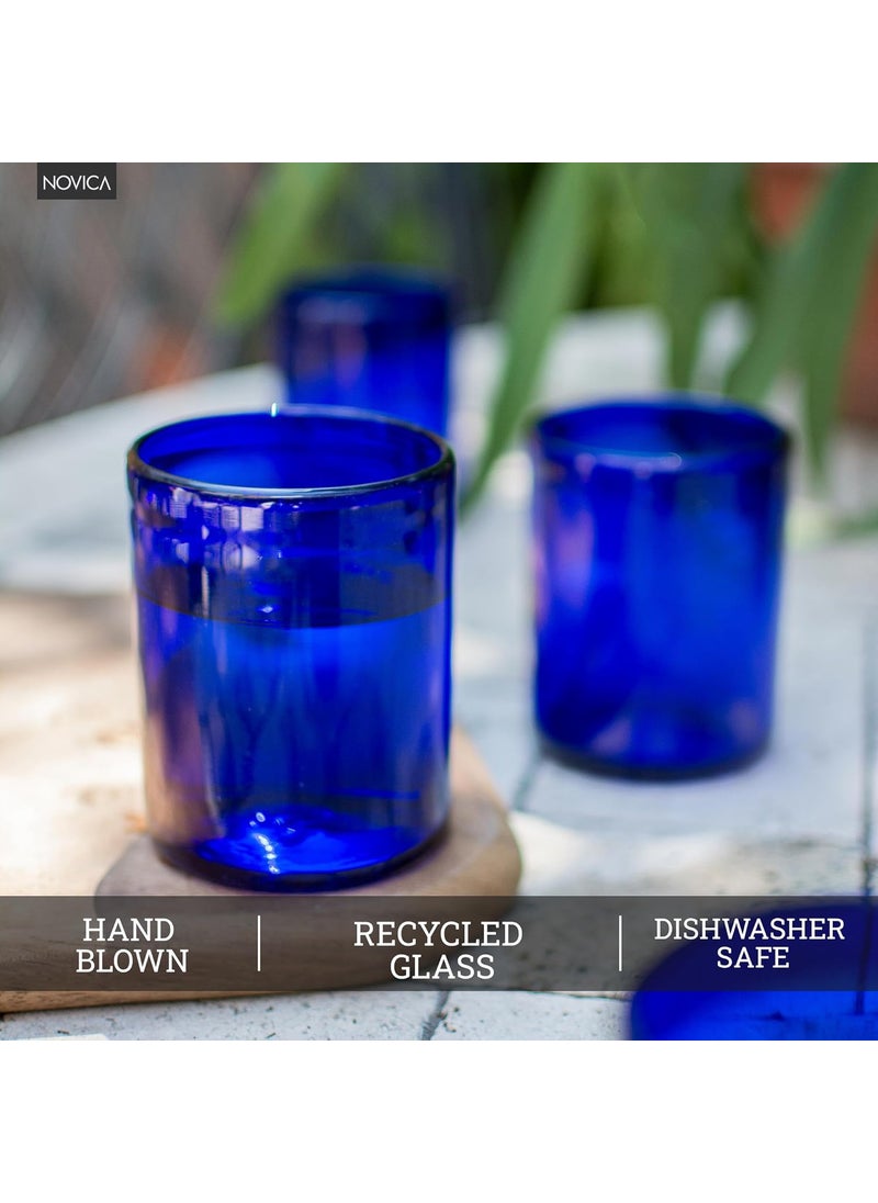 NOVICA NOVICA Hand Blown Blue Recycled Glasses 12 Oz 14341 Cobalt Dreams Tumbler Set of 6 6 Count Pack of 1  - Image 3