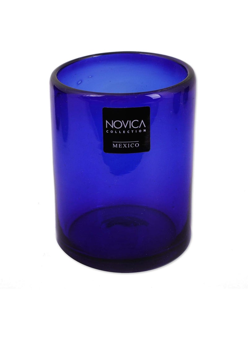 NOVICA NOVICA Hand Blown Blue Recycled Glasses 12 Oz 14341 Cobalt Dreams Tumbler Set of 6 6 Count Pack of 1  - Image 5