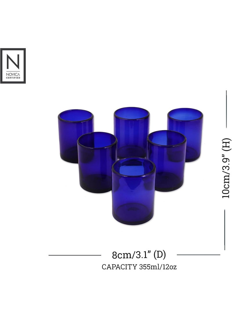 NOVICA NOVICA Hand Blown Blue Recycled Glasses 12 Oz 14341 Cobalt Dreams Tumbler Set of 6 6 Count Pack of 1  - Image 2