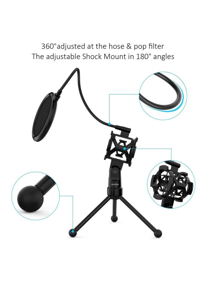 NIBEMINENT Pop Filter Studio Microphone Mic With Tripod Stand I3932zxc Black - Image 5
