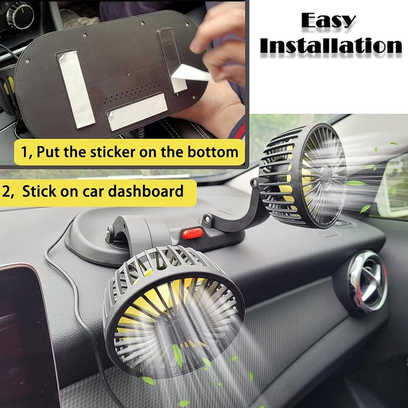 Fidensis 12V Dual Head Car Cooling Fan, 3 Speed Adjustable, 360° Rotatable, Cigarette Lighter Plug, Quiet Automotive Fan for Car, SUV, RV, Truck & Vehicle - Image 4