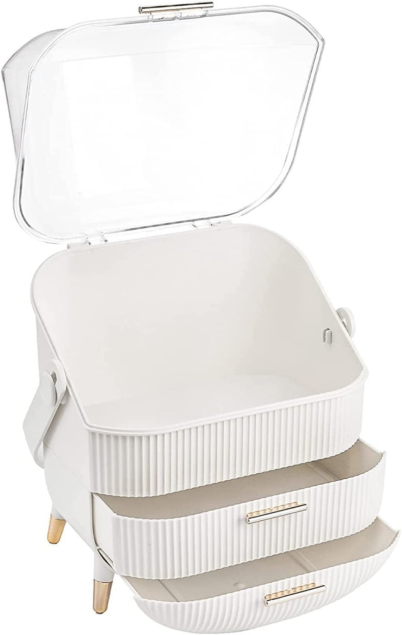 Ritmo Cosmetic Organizer Makeup Storage Box Desktop Organizer 2 Drawer Storage Box Dustproof And Waterproof Jewelry Organizer Box (Color : White) - Image 1