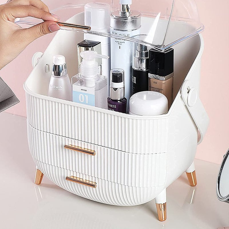 Ritmo Cosmetic Organizer Makeup Storage Box Desktop Organizer 2 Drawer Storage Box Dustproof And Waterproof Jewelry Organizer Box (Color : White) - Image 4