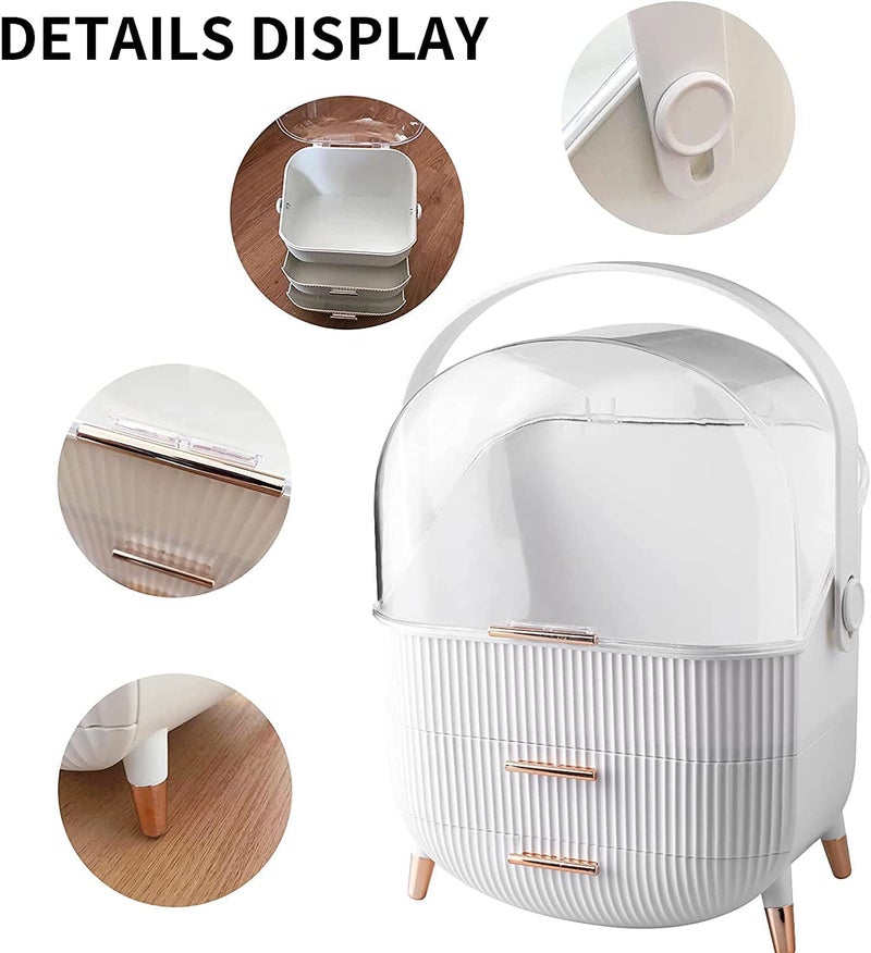 Ritmo Cosmetic Organizer Makeup Storage Box Desktop Organizer 2 Drawer Storage Box Dustproof And Waterproof Jewelry Organizer Box (Color : White) - Image 5