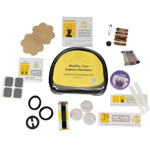 SlickFix Fashion Emergency Kit with Travel Pouch | 13 Must-Have Fashion & Wardrobe Fix Essentials – Safety Pins, Dressing Tape, Nipple Covers, Shoe Bite Pads & More | Perfect for Travel, Weddings & Daily Use - Image 2