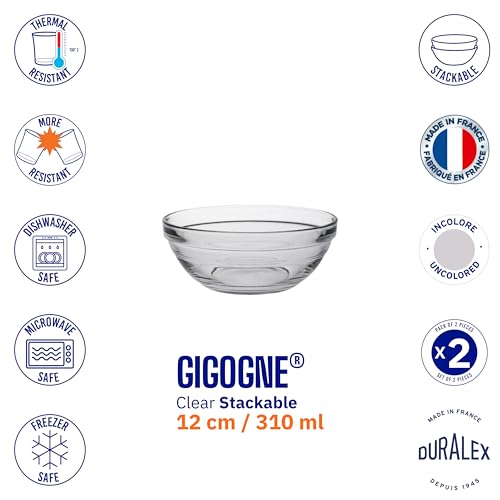 Duralex France Gigogne Clear Stackable Glass Bowl 310ml | Set of 2 | Multi-Purpose Serving & Mixing | Clear, Scratch-Resistant, 3X Stronger, Microwave & Dishwasher Safe - Image 4