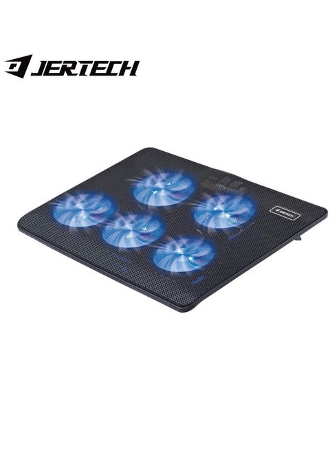 Thin Multi Function Laptop Cooler With Blue Light And 5 Fan Leaf - Black KL331
