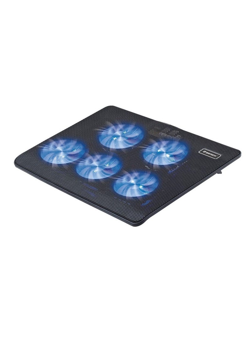 JERTECH - Thin Multi Function Laptop Cooler With Blue Light And 5 Fan Leaf - Black KL331 - Image 1