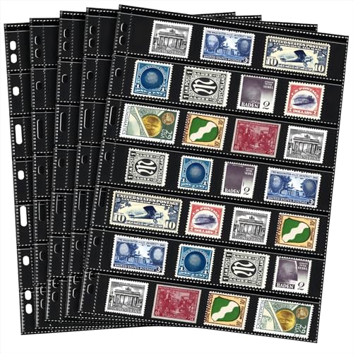 Cindeer 20 Sheets Stamp Pages Collector Album Binder Standard 9 Hole Binder Sleeves for Stamps Collecting Supplies7 Rows - Image 1