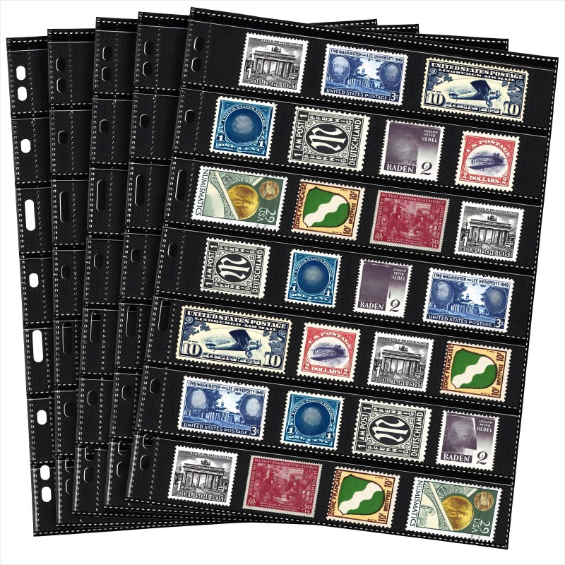 Cindeer 20 Sheets Stamp Pages Collector Album Binder Standard 9 Hole Binder Sleeves for Stamps Collecting Supplies7 Rows - Image 3