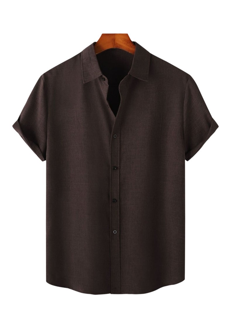 Summer new men's solid color short-sleeved casual shirt slim shirt  - Image 1