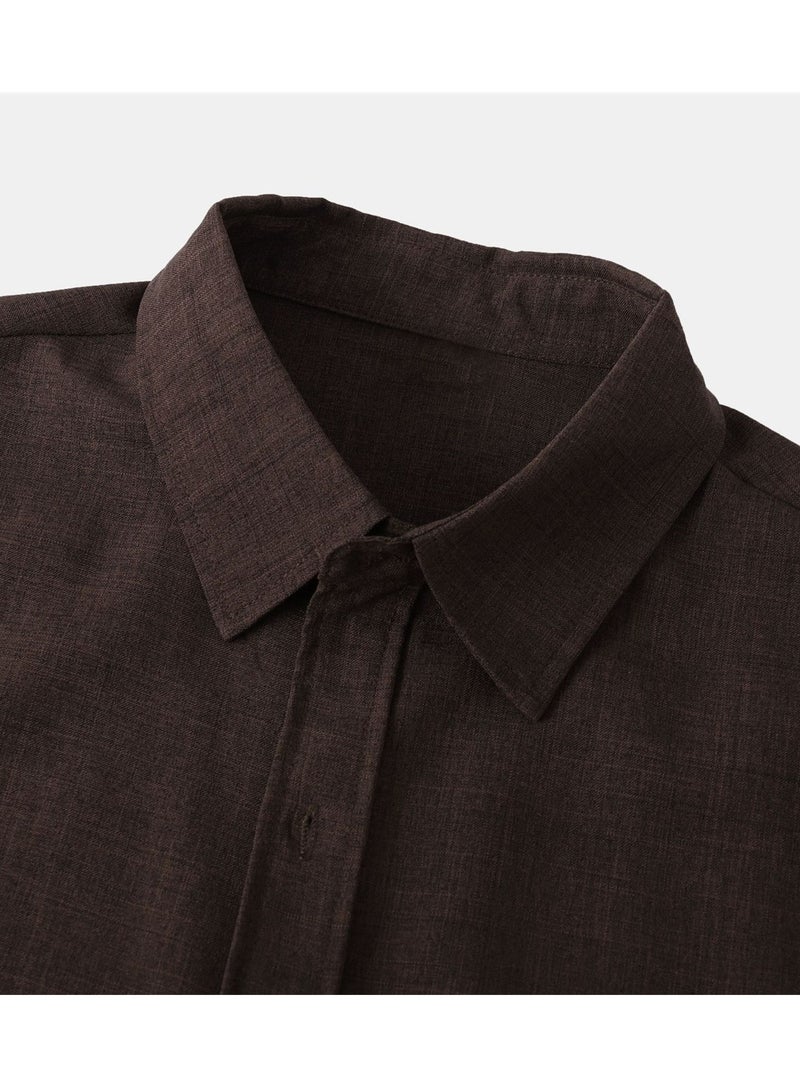 Summer new men's solid color short-sleeved casual shirt slim shirt  - Image 4
