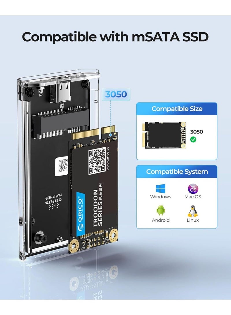 ORICO 5 Gbit/s USB 3.0 mSATA SSD Enclosure, Tool-Free Transparent External mSATA 3050 SSD Adapter with USB C to C Cable, 2 TB Max - Image 4