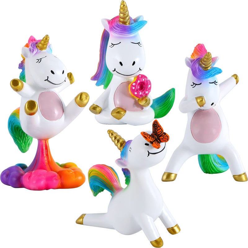 Mood Lab Miniature Unicorn Figurines Set  Funny Mini Statue Kit of 4 pcs  Unicorn Fairy Garden Accessories