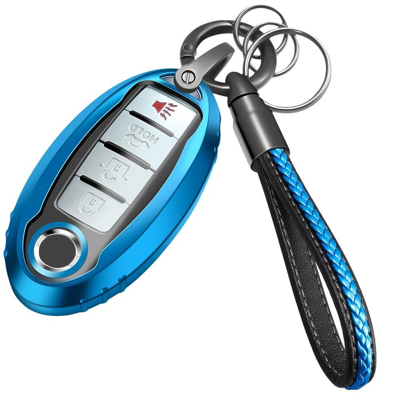 Lcyam for Nissan Key Fob Cover Before 2023 Altima Maxima Sentra X Trail Patrol Murano Rogue Pathfinder Serena Kicks Armada Versa Blue