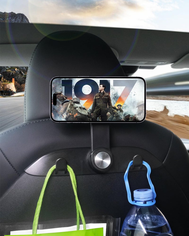 DICMKY 1 Pack Car Seat Hooks & Magnetic Phone Holder for Tesla Model Y(Juniper) Model 3(Highland) Accessories 2025 2024 2023 2022 2021, Car Seat Back Storage Purse/Bag/Hat Hook for iPhone - Image 2